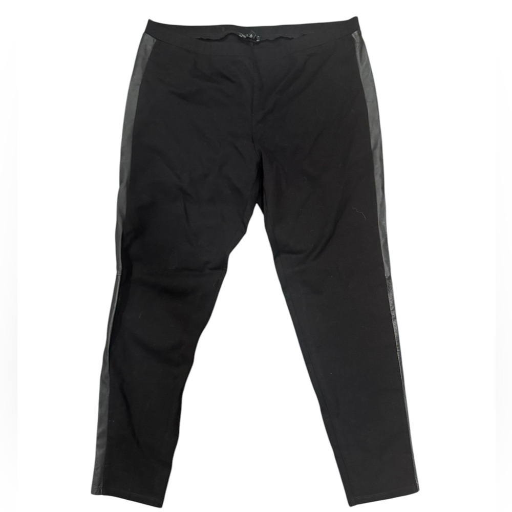 EILEEN FISHER Black Tencel Ponte Pants Leather Stripe W/Slits